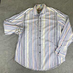 Robert Graham Men's Large‎ Long Sleeve Striped Floral Flip Cuff Button Up Shirt